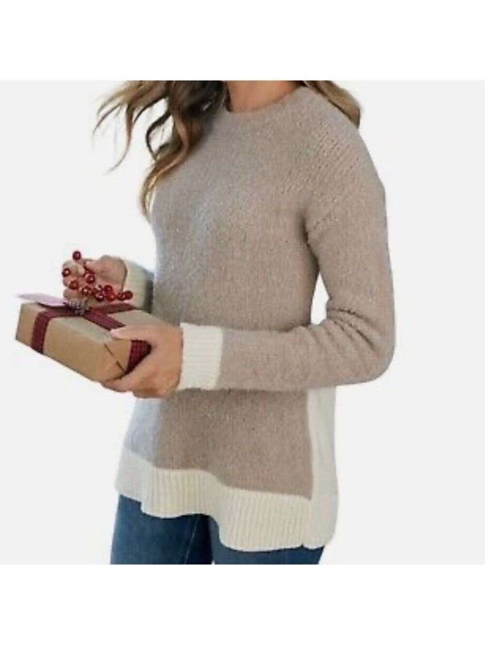 Soft Surroundings Womens Tundra Sweater Wool Alpaca Tan Cream Desert Stone M